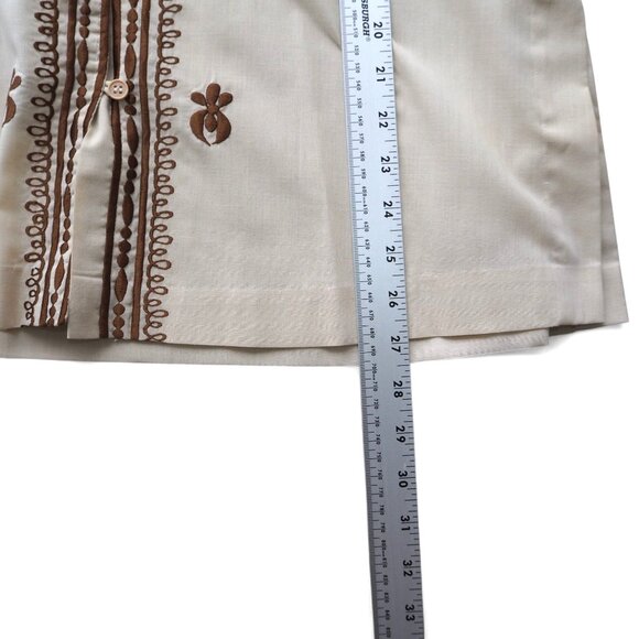 Vintage 60s Unbranded Embroidered Button Up Boho Shirt Cream / Brown Women's 12 - Picture 8 of 8